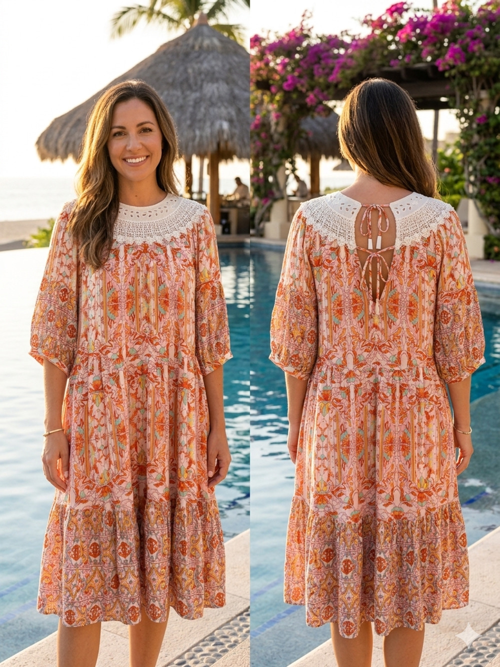 Anthropologie Floral Lace Gauze Dress tiered womens boho multicolor Size M